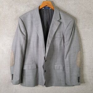 Stafford Jacket Men 48R Beige Houndstooth Blazer Classic Fit Wool Blend 2 Button